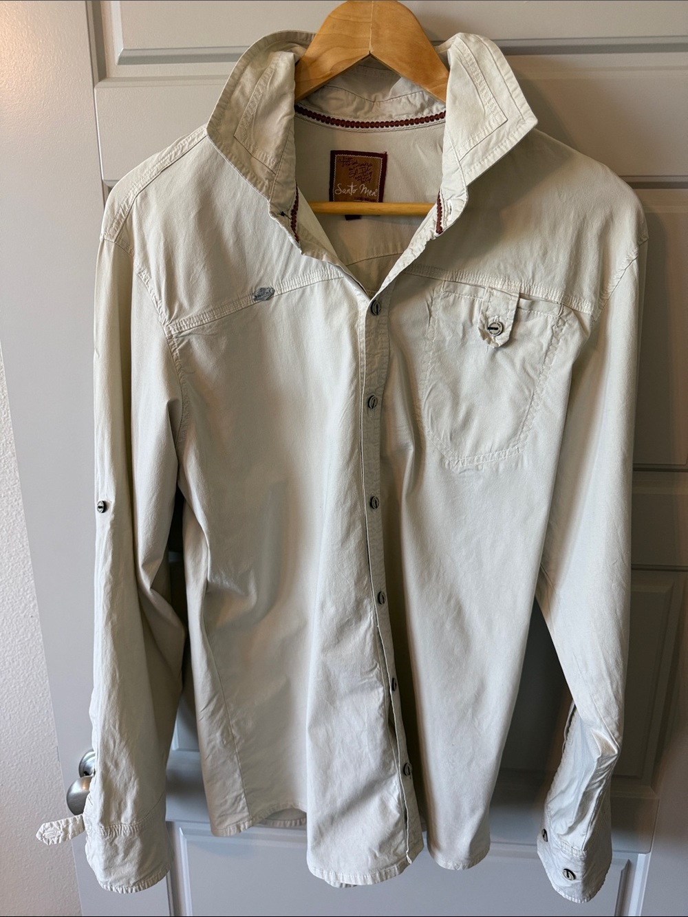 Vintage Men's Cream Button-Front Lightweight Shirt Jacket by Santo Men